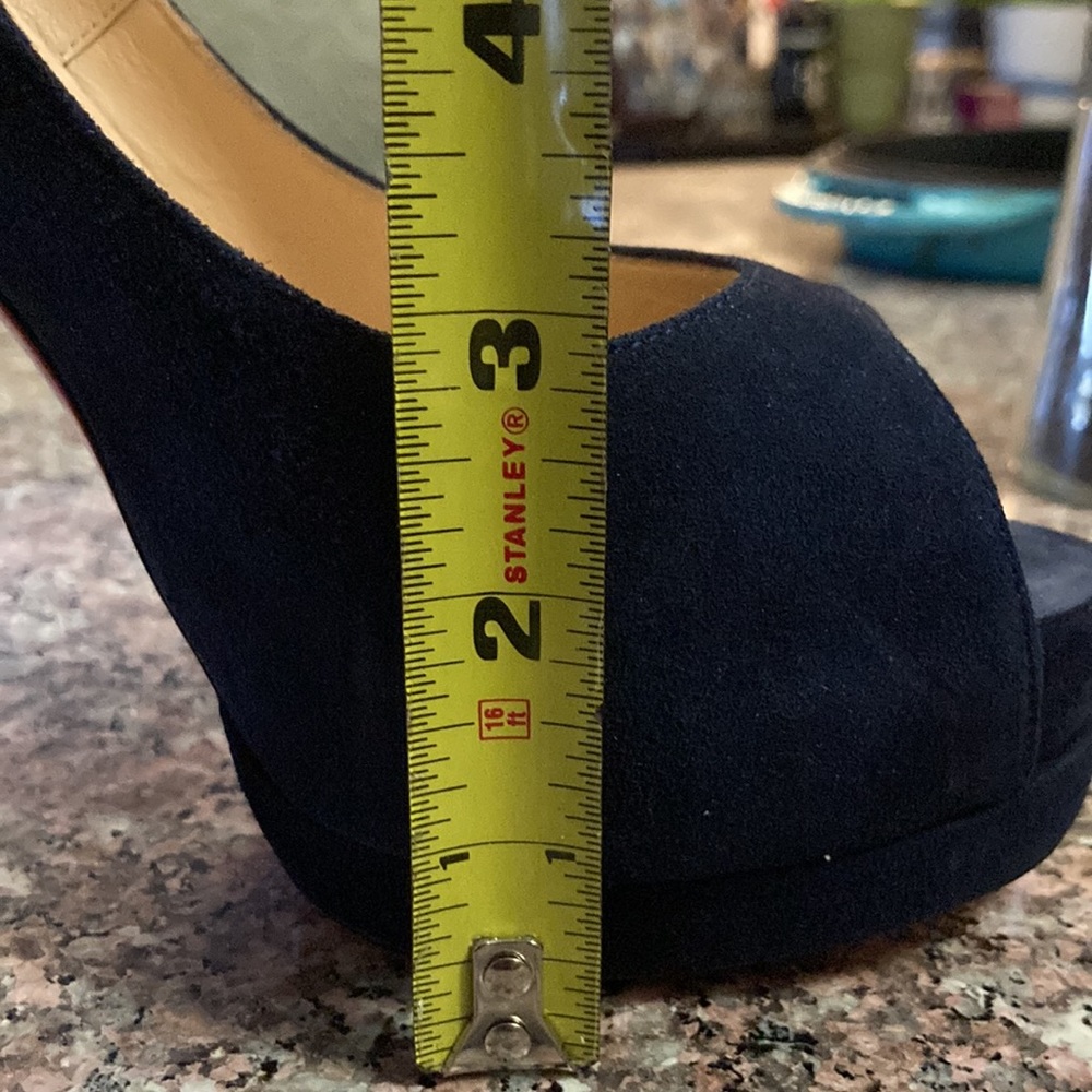 Christian Louboutin Navy Suede Platform Pumps with Red Soles - Picture 7 of 8